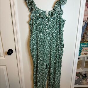 BloomChic Green Floral Ruffle-Strap Romper Jumpsuit